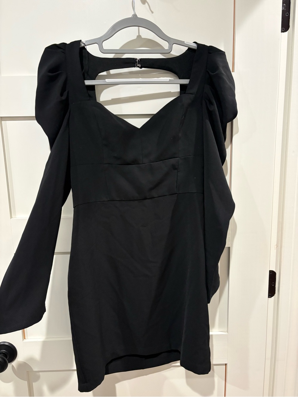 TCEC Black Puff-Sleeve Square Neck Mini Dress